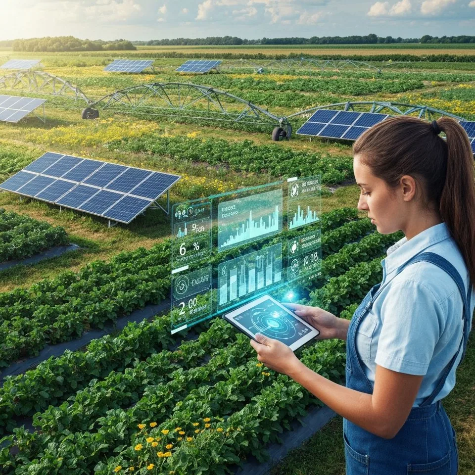 Ilustração conceitual de uma operação agrícola conectada